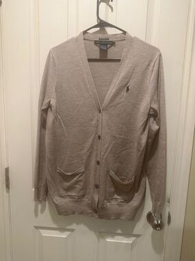 Polo by Ralph Lauren Men’s Light Beige V-Neck Button Cardigan